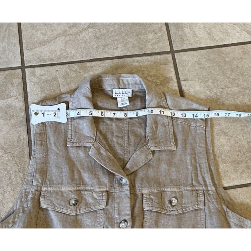 Nicole Miller New York Linen Blend Utility Safari Vest Beige Khaki Size L Boho - Picture 4 of 7
